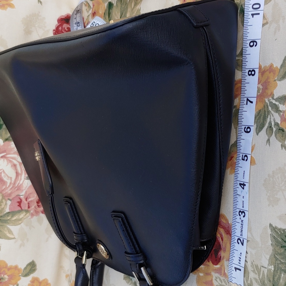 Tory Burch Saffiano Black Leather Dome Satchel Bag with Shoulder Strap - Picture 14 of 17